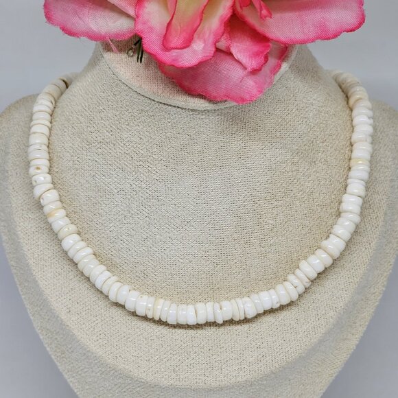 Real White Puka Shell Necklace Surfer Choker 17" Surf Boho - Picture 8 of 12